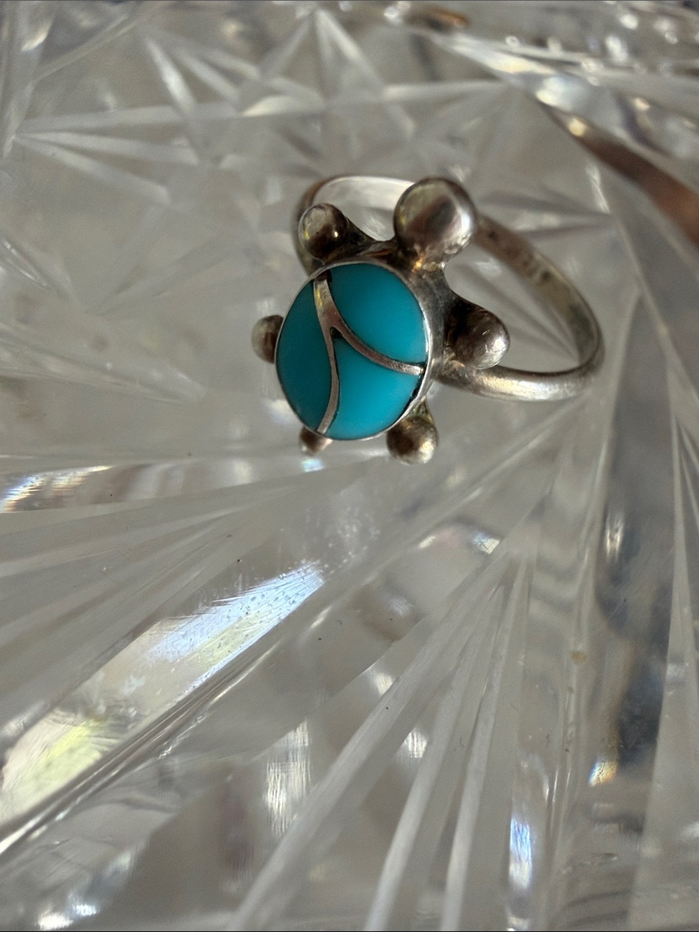 Sterling Silver Turquoise Turtle Toe Ring, baby ring, or pinky ring